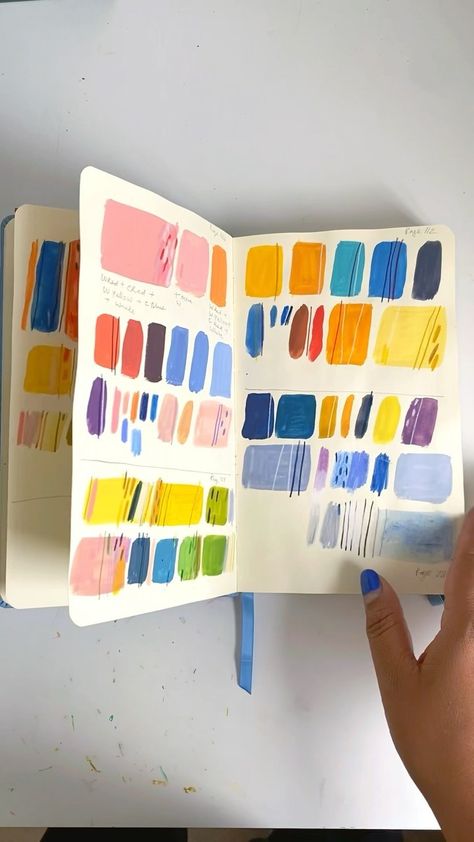 justnoey on Instagram: A sneak peek inside my colour and art materials sketchbook. This is something I have started to document in the last few months in a… Colour Palette Sketchbook Page, Colour Swatches Sketchbook, Art Materials Illustration, Painting Color Palette, Sketchbook Photography, Coloring Journal, Different Art, Color Study, Caran D'ache