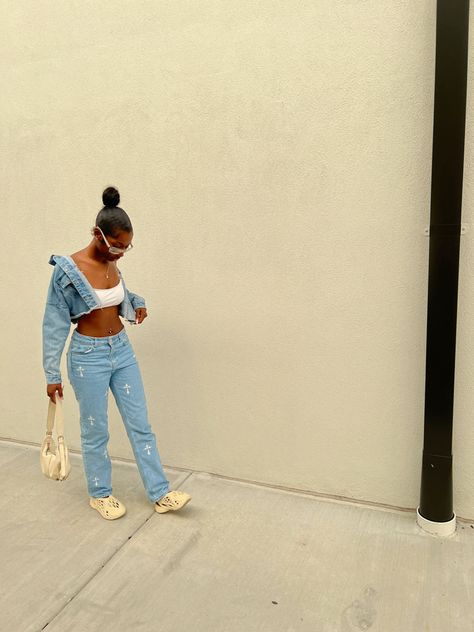 Cropped fashionova jacket, prettylittle thing cross straight legged jeans, white crop tank  and nude bag from shein, and yeezy foam runners Cross Jeans Outfit, 90s Streetwear Aesthetic, Yeezy Foam Runners, Straight Legged Jeans, Foam Runners, Nude Bags, Yeezy Foam, Cross Jeans, White Crop Tank