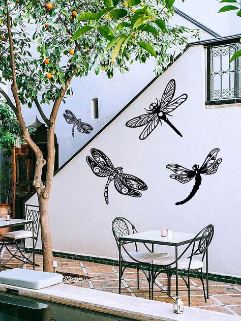 3pcs/Set Metal Dragonfly Wall Decorations, Outdoor Garden Art Ornament, Indoor/Outdoor Fence Hanging Decor, Suitable For Home, Living Room, Bedroom, Yard, Patio, Porch Black    Iron     Home Decor, size features are:Bust: ,Length: ,Sleeve Length: Dragonfly Yard Art, Exterior Wall Art, Outdoor Garden Art, Metal Dragonfly, Dragonfly Wall Decor, Porch Wall Decor, Outdoor Fence, Black Metal Wall Art, Garden Mural