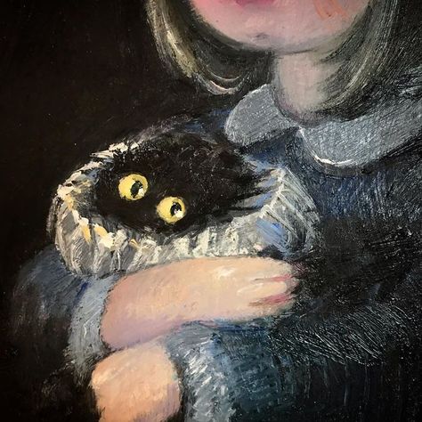 Vanessa-Stockard-Kevin-The-Kitten Vanessa Stockard, Black Cat Painting, Tableau Art, Arte Sketchbook, Weird Art, Cat Painting, Joy And Happiness, 귀여운 동물, Pretty Art