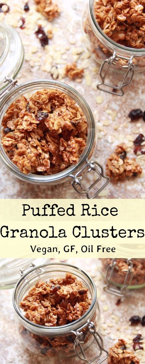 Puffed Rice Granola, Low Sugar Granola, Autumn Recipes Vegetarian, Granola Clusters, Vegan Granola, Better Breakfast, Low Histamine Diet, Vegan Breakfasts, Vegan Breakfast Easy