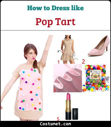 Pop-Tart Costume for Cosplay & Halloween 2023 Pop Tart Costumes, Raspberry Tart Costume, Cherry Pie Costume, Pop Tart Shirt, Strawberry Shortcake Women’s Costume, Clever Halloween Costumes, Pink Lipstick, Pink Shoes, Tennis Dress