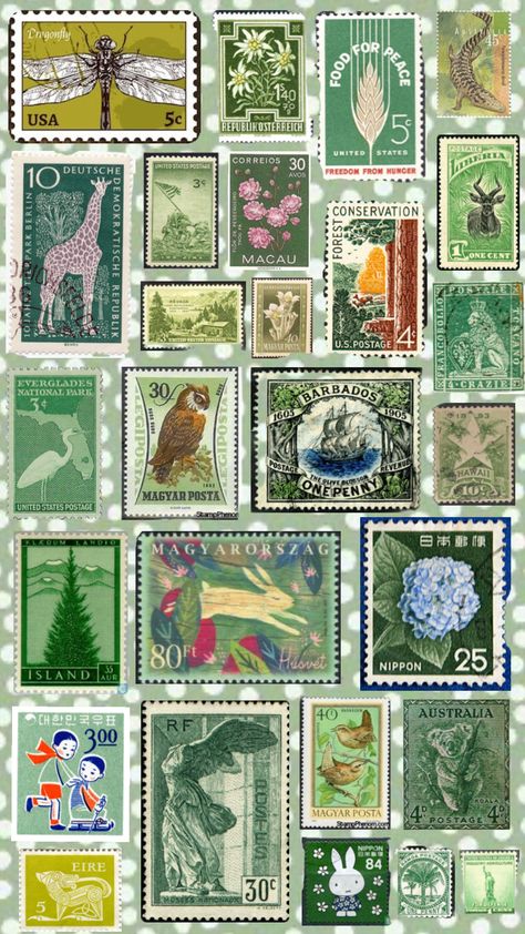 Stamp Aesthetic, Green Sticker, Green Aesthetic, Stickers Packs, Phone Backgrounds, Paper Pack, Collage Art, Phone Wallpaper, Mixed Media