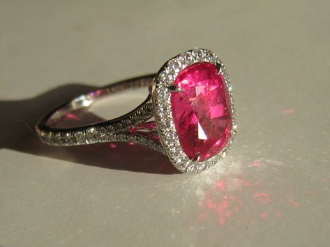 Red Spinel Ring, Ruby Ring Designs, Leon Mege, Red Spinel, Spinel Ring, Pinkish Red, Pretty Princess, Halo Setting, Colored Stones