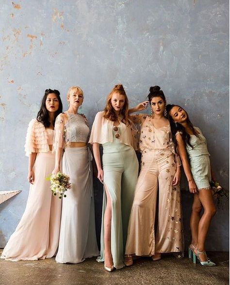 HELLO BEAUTIES... can’t decide which of these amazing alternative bridesmaids looks is our favourite. Alternative Bridesmaid Dresses, Alternative Bridesmaid, Wedding Squad, Bridesmaid Separates, Bridesmaids Jumpsuits, Unique Bridesmaid Dresses, Bridesmaid Inspiration, Alternative Wedding Dresses, Wedding Jumpsuit