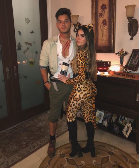 Leopard And Hunter Costume, Leopard And Zoo Keeper Costume, Lion And Safari Couple Costume, Cougar Couple Costume, Cougar Hunter Halloween Costume, Mens Safari Costume, Cougar Halloween Costume Couple, Lion And Tamer Costume Couples, Leopard And Safari Guide Costume