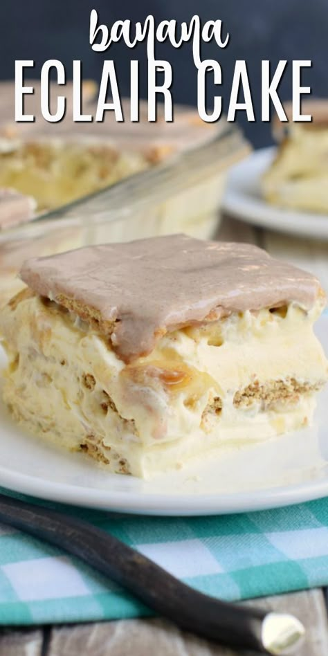 Banana Eclair, Strawberry Eclair Cake, Eclair Pie, Dessert Fancy, Cinnamon Graham Crackers, Lasagna Dessert, Eclairs Dessert, Eclair Cake Recipes, Icebox Cakes