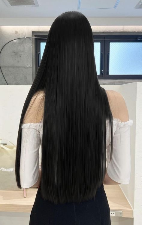 Healthy Black Hair Aesthetic, Long Black Hair Women, Long Thick Hair Aesthetic, Long Hair Korean Style, Blackest Black Hair, Long Thick Straight Hair, Hair Inspo Asian, Long Black Hair With Layers, Straight Hair Aesthetic