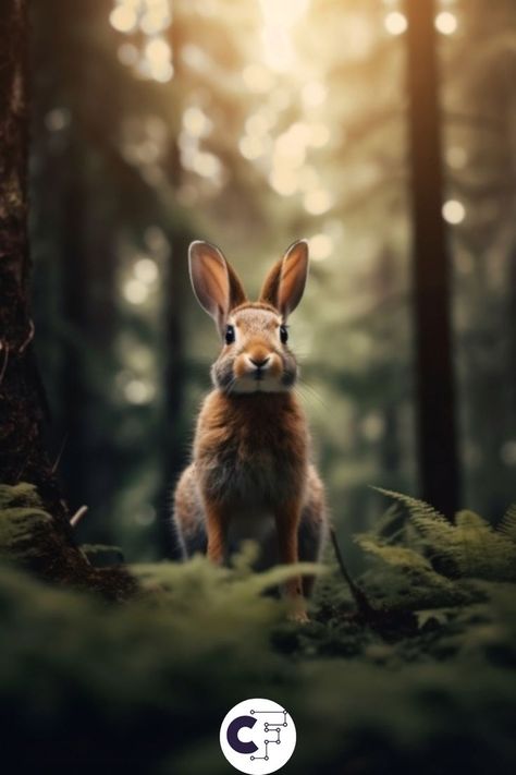 Small Brown Hare in a Forest Rabbit Photography Cute, Forest Animals Aesthetic, Rabbit In Forest, Bunny Photography, Animals In The Forest, Wild Bunny, Farm Animal Paintings, Forest Clearing, Woodland Rabbit