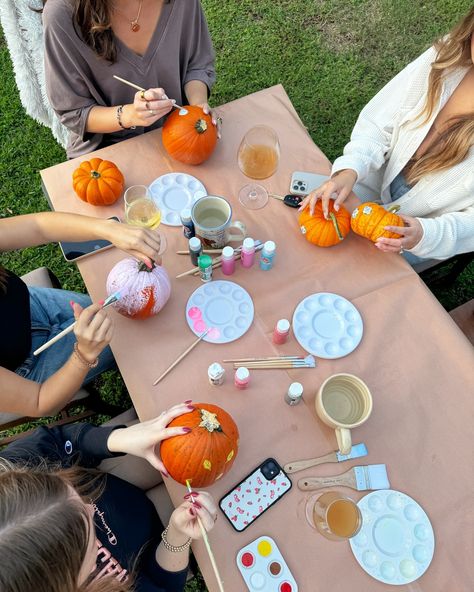 Pumpkin painting, fall aesthetic, pumpkin carving, girls night, fall activities, fall crafts, fall DIY, diy projects Aesthetic Pumpkin Ideas, Painted Pumpkins Ideas, Aesthetic Pumpkin Carving, Fall Diy Projects, Fall Aesthetic Pumpkin, Outfit Ideas Sweater, Pumpkin Painting Party, Paint Pumpkins, Pumpkins Ideas