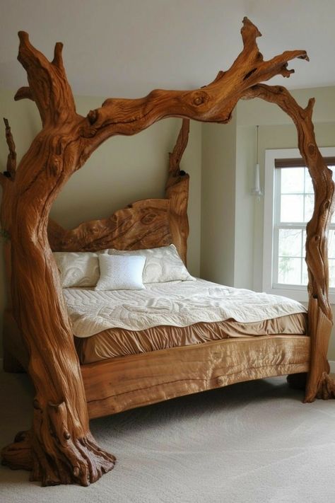 Wizard House, Tree Bed, Log Bed, Bed Design Ideas, Tree Frame, Frame Bed, Bed Frame Design, Best Bed, Houses Architecture