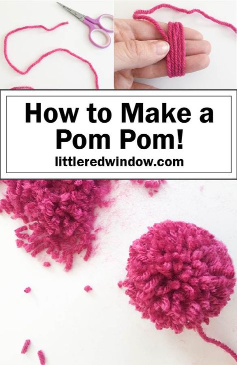 Learn how to quickly and easily make a pom pom out of yarn for the top of a hat, you don't need any special tools! via @redwindowcrafts New Pins Today Ideas, Winding Yarn, Crochet Blanket Stitch Pattern, Yarn Scraps, Diy Pom Poms, Window Crafts, Leftover Yarn, Cowl Knitting, Yarn Bracelets