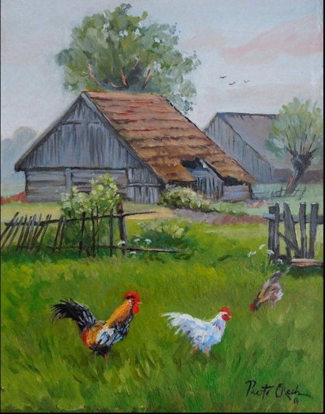 Old Farm Paintings, Country Scenes Farms Landscapes, Country Landscape Paintings, Farm Landscape Painting, Farm Scene Painting, Farm Drawing, Cottagecore Painting, Farm Painting, Landscapes Paintings