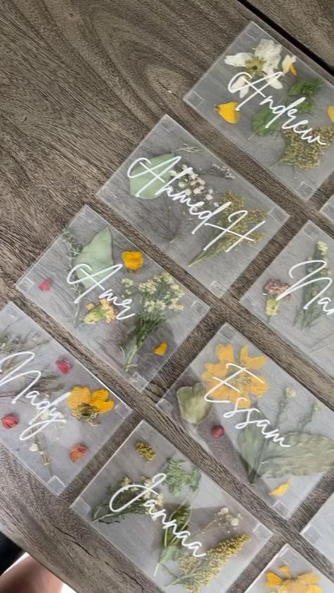 Cottage Core Wedding, Acrylic Name Plate, Wildflower Wedding Theme, Cottagecore Wedding, Flowers Pressed, Wedding Table Names, Bridesmaid Boxes, Eclectic Wedding, Bridesmaid Box