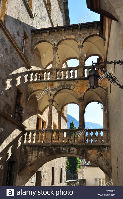 Connecting Buildings, Switzerland Castle, Castle Library, Covered Walkways, Valais Switzerland, Covered Walkway, Roblox House, Multiple Images, Dream House Decor