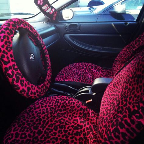 Hot Pink Car Interior Aesthetic, Cheetah Print Car Seat Covers, Cheetah Print Car Accessories, Leopard Print Car Interior, Hot Pink Car Interior, Cheetah Print Car Interior, Mcbling Car, Y2k Car Interior, Girly Car Seat Covers