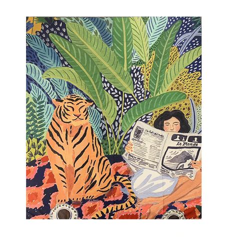 Animal series design Nordic INS hanging tapestry background cloth Boho Decor Wall Cloth tapestry jungle tiger girl-in Tapestry from Home & Garden on AliExpress Ohkii Studio, Foto Transfer, Arte Inspo, Art Et Illustration, A Tiger, Wild Nature, Art And Illustration, Art Moderne, 그림 그리기