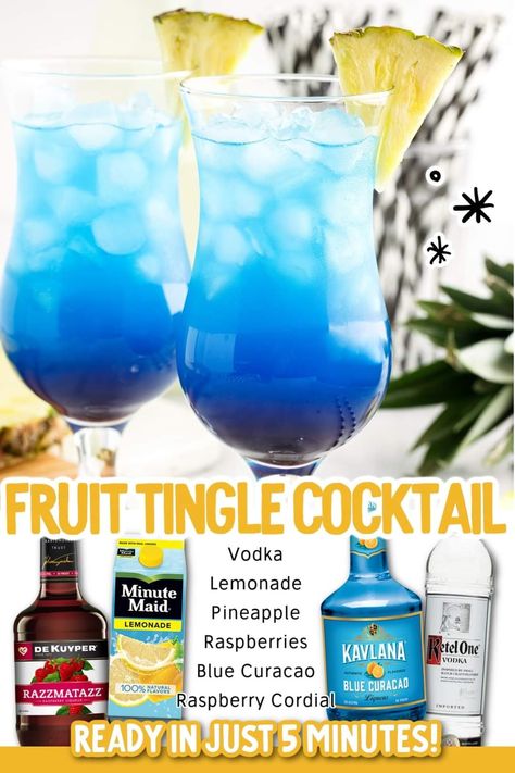 Fruit Tingle Cocktail, Raspberry Cordial, Vodka Blue, Pineapple Lemonade, Party Drinks Alcohol, Vodka Lemonade, Colorful Drinks, Minute Maid, Drinks Alcohol