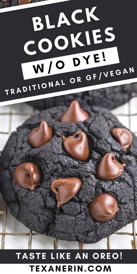 Black Cocoa Cookies, Vegan Halloween Cookies, Eggs Dessert, Seasonal Cookies, Black Cookies, Cookie Biscuits, Biscuits Recipes, Super Cookies, Black Cocoa