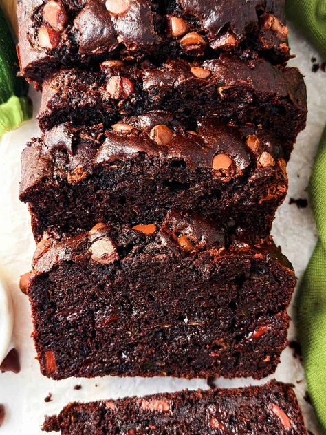 Vegan Double Chocolate Zucchini Bread, Chocolate Zucchini Bread Recipe, Chocolate Chip Zucchini Bread, Zucchini Brownies, Zucchini Bread Recipe, Chocolate Zucchini Bread, Clean Snacks, No Rise Bread, Chocolate Making