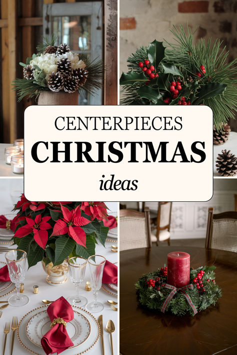 Elevate your holiday table with these 18 stunning Christmas centerpiece ideas! Perfect for cozy family dinners or formal gatherings. #ChristmasCenterpieces #ChristmasCenterpieceIdeas #ChristmasDiningTableDecor Cranberry Christmas Centerpieces, Christmas Centerpieces Using Ornaments, Pointsetta Wedding Centerpieces, Christmas Dinning Room Table Centerpiece, Christmas Bowls Centerpiece, Poinsettia Table Centerpiece, Christmas Table Diy Decorations, Christmas Table Floral Arrangements, Company Christmas Party Centerpieces