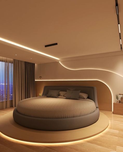 Circular Bed Design, Curve Bed Design, Unique Bedroom Design Awesome, Round Bed Designs Bedrooms, Round Bed Aesthetic, Circle Bed Aesthetic, Round Bed Designs, Circular Bedroom, Circular Bed