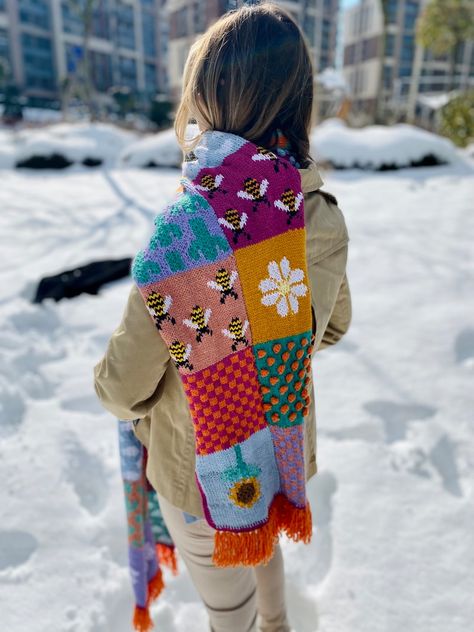 Handknit Colorful Patchwork Scarf Harry Styles Granny Square - Etsy Turkey Patchwork Scarf Knit, Crochet Womens Scarf, Patchwork Scarf, Merino Wool Scarf, Scarf Crochet, Handmade Scarves, Old T Shirts, Cute Diys, Blanket Scarf