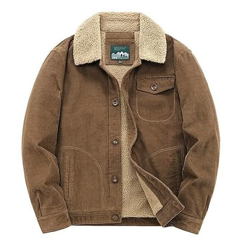 Season:Winter,Fall; Fabric:Corduroy,Fleece; Sleeve Length:Long Sleeve; Gender:Men's; Style:Vintage Retro; Occasion:Casual,Dailywear; Outerwear Length:Regular; Function:Warm,Windproof; Pattern:Solid Color; Design:Classic Style; Outerwear Type:Sherpa,Corduroy Jacket,Winter Coat,Winter Jacket; Bust:null; Length:null; Shoulder Width:null; Sleeve:null Coat For Winter, Streetwear Coat, Winter Adventure, Corduroy Jacket, Jacket Buttons, Outerwear Coats, Zip Jacket, Winter Wardrobe, Active Wear For Women