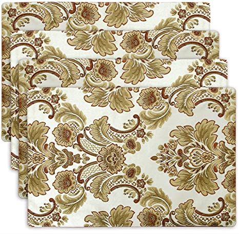 Grelucgo Luxury Damask Lined Table Placemats (12x18 inch) Set of 4 Metal Windmill, Floral Placemats, Fabric Table Runner, Romantic Wedding Decor, Modern European, Linen Store, Floral Table, Woven Placemats, Bed Table