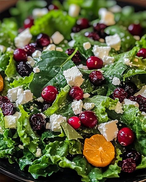 Discover this vibrant Festive Mixed Green Salad with Cranberries & Feta, perfect for holiday gatherings. Fresh greens, sweet cranberries. Spinach Salad With Cranberries And Feta, Salad With Feta Cheese And Cranberries, Green Salad With Cranberries, Simple Mixed Green Salad Recipes, Fresh Spinach Recipes Salad, Green Salad Christmas, Mix Green Salad Recipes, Fresh Cranberry Salad Recipes, Festive Salad Recipes