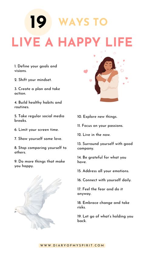 Do you find yourself stuck in a rut, struggling to live a life of abundance and find happiness in your day-to-day life? In this post you’ll find 19 simple ways to create a better life for yourself today all whilst boosting your happiness! Tips For Happy Life Quotes, What To Live For, How To Love Life To The Fullest, How To Live On Your Own, Short Affirmations, Habits For A Better Life, Living A Happy Life, Live A Happy Life, Tips For Happy Life