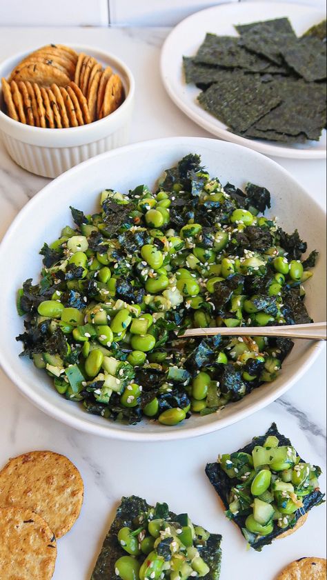 Raw Healthy Recipes, Edamame Vegan Recipes, Raw Food Meal Prep, Lunch Meal Prep Vegetarian, Vegan Nori Recipes, Nori Recipes Vegan, Meal Prep With Edamame, Nori Salad, Nori Recipes