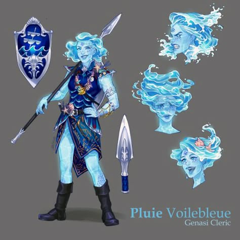 Water Elemental Female, Triton Bard, Water Genasi Dnd, Feywild Creatures, Water Character Design, Water Character, Water Genasi, Character Design Challenge, Dnd Races