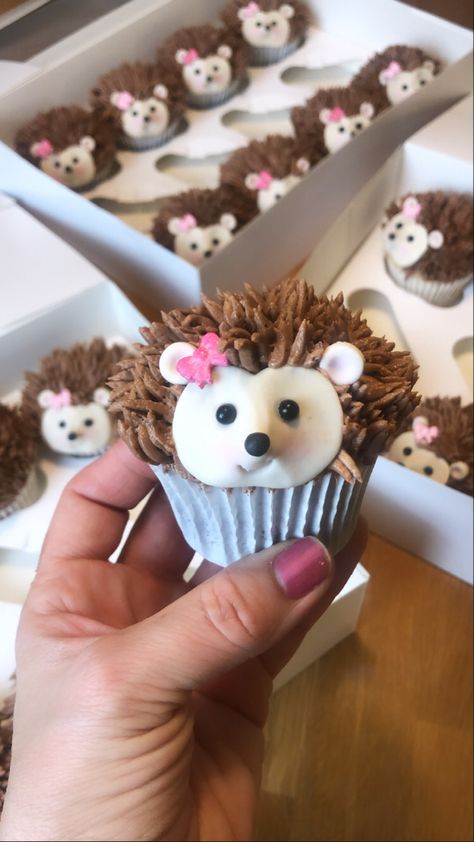 Cake With Hedgehog, Woodland Creature Cupcakes, Nirvana Cake, Hedgehog Cupcakes, Hedgehog Cupcake, Hedgehog Party, Toddler Birthday Cakes, Minnie Mouse Cookies, Character Cupcakes