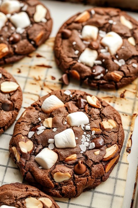 Easy Rocky Road Cookies - Krystel's Cooking Rockie Road Cookies, Crunchy Cookies Recipe, Loaded Cookies, Cookies Gooey, Cookie Recipes Christmas, Easy Rocky Road, Satisfying Pics, Sweet Snacks Easy, Rocky Road Cookies