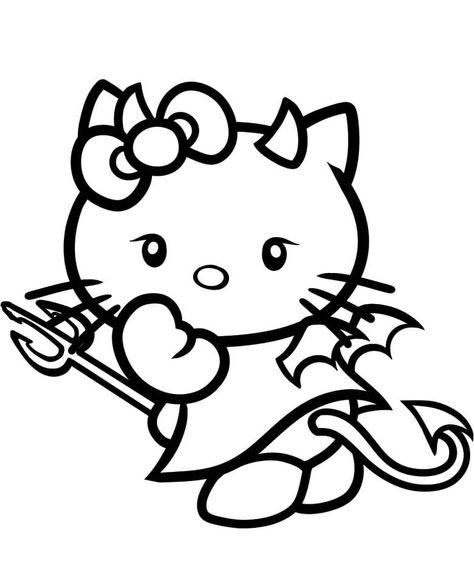 Devil Hello Kitty coloring page Hello Kitty Coloring Pages, Kitty Coloring Pages, Halloween Coloring Pages Printable, Hello Kitty Colouring Pages, Hello Kitty Printables, Hello Kitty Tattoos, Kitty Coloring, Pumpkin Coloring Pages, Hello Kitty Characters