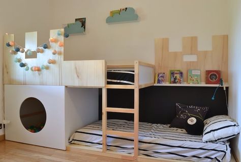 KURA castle bunk bed - IKEA Hackers Ikea Bunk Bed Hack, Montessori Tips, Cama Ikea Kura, Ikea Kids Bed, Bunk Bed Hacks, Kura Bed Hack, Ikea Bunk Bed, Ikea Hack Kids, Cama Ikea