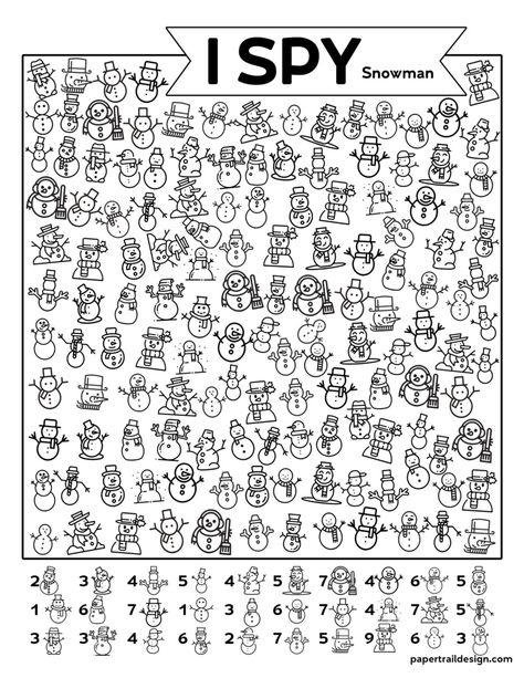 Free Printable I Spy Snowman Activity - Paper Trail Design Winter Theme Activities For Kids, Winter Mazes For Kids Free Printable, Ispy Worksheet For Kids, Winter Themed Activities For Kids, Winter School Activities, Winter Colouring Pages For Kids, Winter Word Search For Kids, Winter Activity Pages, Winter Activity Sheets