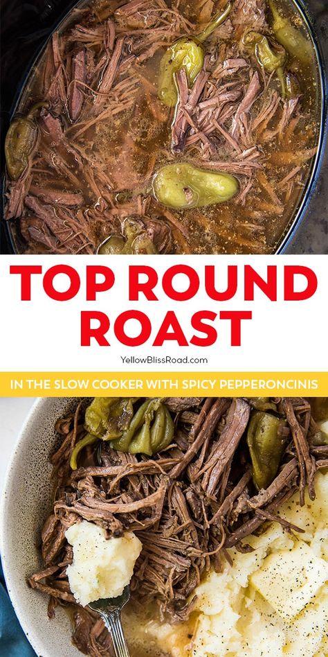 Crockpot Top Round Roast, Spicy Pot Roast, Slow Cooker Round Roast, Top Round Steak Recipes, Top Round Roast Recipe, Round Roast Recipe, Top Round Roast Beef, Top Round Roast, Slow Cooker Pot Roast Recipes