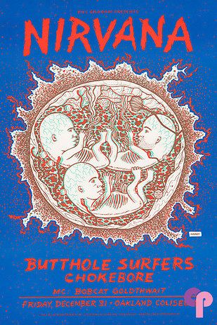 Vintage band posters. | 25 Unique Gifts Music Lovers Will Want To Keep For Themselves Vintage Band Posters, Nirvana Poster, Butthole Surfers, Oakland Coliseum, Art Musical, Vintage Concert Posters, Music Concert Posters, Vintage Music Posters, Band Poster