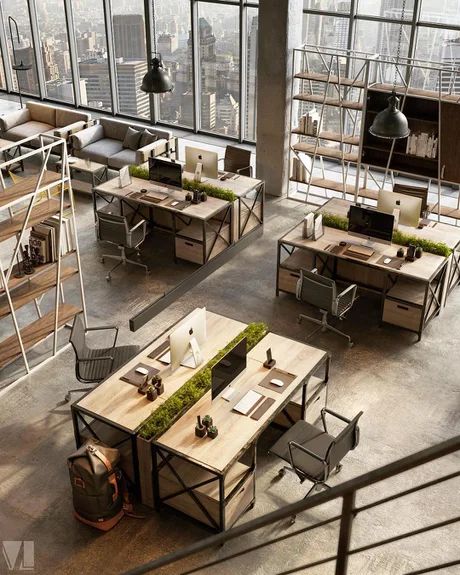 Loft style office design - 9GAG Office Inspiration Workspaces, Open Office Design, Office Furniture Layout, Industrial Office Design, Open Space Office, Office Design Inspiration, Loft Office, Modern Office Space, Office Interior Design Modern