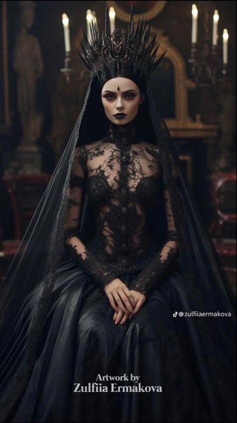 Evil Princess, Goth Princess, Black Wedding Gowns, Crown Aesthetic, Gothic Princess, Dark Princess, Gothic Bride, Witch Costumes, Dark Queen