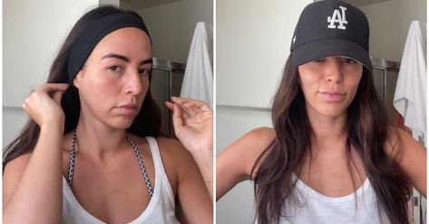 I Never Liked Wearing Hats Until I Tried This Viral TikTok Hack Hat With Hair Down, Hairstyles To Wear With A Visor, Ways To Wear Hair With Baseball Cap, How To Put On A Swim Cap With Long Hair, Hairstyles For Visors Hats, How To Wear A Hat With Medium Hair, Baseball Hat Short Hair, How To Wear A Beanie With Long Hair, Hat Ponytail Hack