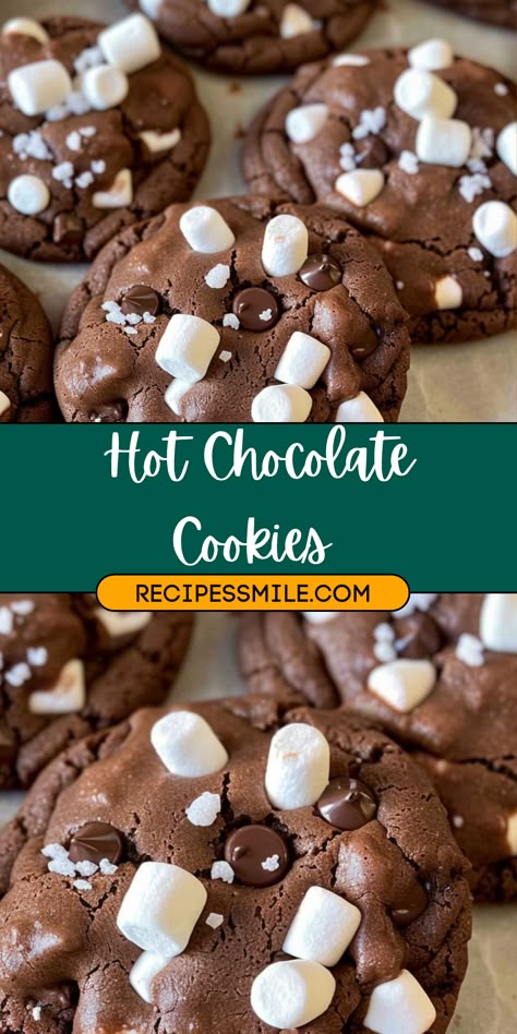 These Hot Chocolate Cookies are the ultimate winter treat, combining rich chocolate flavor with gooey mini marshmallows for a cozy, indulgent dessert. With a hint of hot cocoa mix in every bite, they’re the perfect cookie for chilly days and holiday gatherings. Quick to make and irresistible, these cookies are a must-try for any chocolate lover. Cookies Hot Chocolate, Hot Chocolate Cookies With Mini Marshmallows, Hot Chocolate Packet Recipes, Cookies With Hot Chocolate Powder, Desserts With Hot Chocolate Powder, Hot Fudge Cookies, Hot Cocoa Cookies With Marshmallows, Hot Chocolate Cookies With Marshmallows, Mini Chocolate Chip Recipes