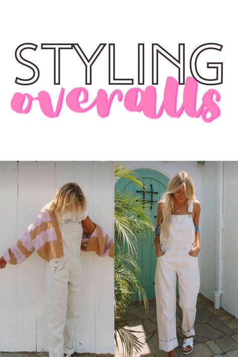 Cream Overalls Outfit Fall, Cream Overalls Outfit, Overall Outfit Ideas, White Overalls Outfit, Overalls Outfit Fall, Cream Overalls, Styling Overalls, Cute Overall Outfits, White Overalls