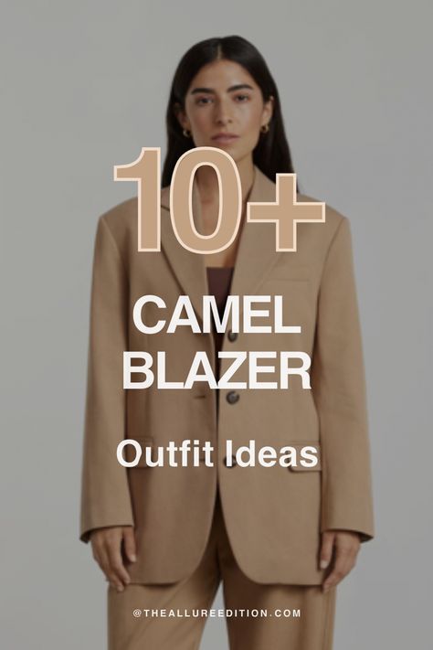 10 outfit ideas and ways to wear a camel blazer for all ocassions. Camel blazer outfit ideas. The Allure Edition. Beige Suit Woman Outfit, Tan Blazer Black Pants Outfit, Tan Blazer Outfits Women Office Wear, Light Brown Blazer Outfits For Women, Camel Blazer Outfits Women Office Wear, Caramel Blazer Outfit, Beige Blazer Outfits Women Classy, Blazer Beige Outfit Mujer, Brown Blazer Outfits For Women