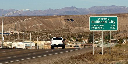 Bullhead City, Arizona - Wikipedia, the free encyclopedia City Signs, Bullhead City Az, Arizona History, Bullhead City, City Sign, Southern Cities, Living Off The Land, Mountain Travel, City Limits