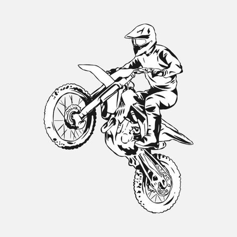 Black And White Silhouette, Motocross Racer, Illustration Black And White, Extreme Sport, Hand Drawn Illustration, Drawn Illustration, Extreme Sports, Dirt Bike, Motocross