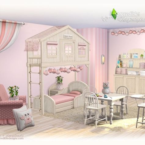 Sims4 CC furniture set in beachy inspiration with some country influence by SIMcredible Anime Nursery, Sims 4 Kids Room, Mine Movie, Toddler Bedroom Sets, Sims 4 Blog, The Sims 4 Pc, Sims 4 Bedroom, Cc Furniture, Sims 4 Children