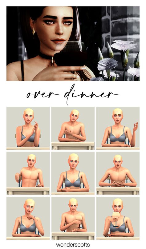 Ground Control | OVER DINNER by wonderscotts A bunch of new talking... Sims 4 Dinner Table, Dinner Table Poses, Talking Poses, Table Poses, Last Train Home, Sims 4 Poses, Train Home, Sims 4 Couple Poses, Sims 4 Piercings